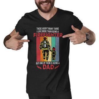 Firefighter Retro Vintage Father And Son Firefighter Dad Fathers Day Men V-Neck Tshirt - Seseable