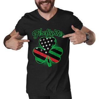 Firefighter St Patricks Day Red Line Clover Men V-Neck Tshirt - Monsterry DE