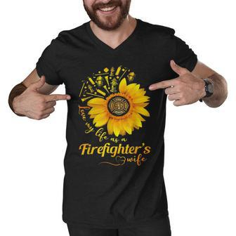 Firefighter Sunflower Love My Life As A Firefighters Wife Men V-Neck Tshirt - Seseable