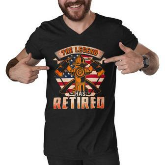 Firefighter The Legend Has Retired Fireman Firefighter _ Men V-Neck Tshirt - Seseable