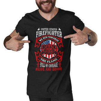 Firefighter United States Firefighter We Run Towards The Flames Firemen _ V2 Men V-Neck Tshirt - Seseable