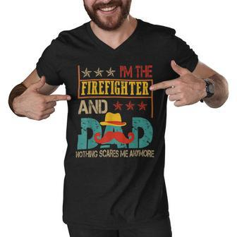 Firefighter Vintage Im The Firefighter And Dad Funny Dad Mustache Lover Men V-Neck Tshirt - Seseable