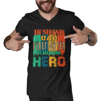 Firefighter Vintage Retro Husband Dad Firefighter Hero Matching Family V2 Men V-Neck Tshirt - Seseable