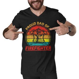 Firefighter Vintage Retro Proud Dad Of A Firefighter Fireman Fathers Day V2 Men V-Neck Tshirt | Seseable UK