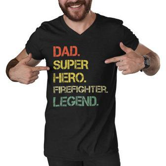 Firefighter Vintage Style Dad Hero Firefighter Legend Fathers Day Men V-Neck Tshirt - Seseable