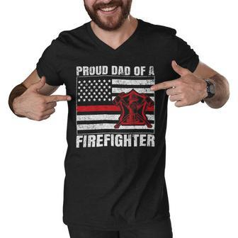 Firefighter Vintage Usa Flag Proud Dad Of A Firefighter Fathers Day Men V-Neck Tshirt - Seseable