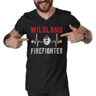 Firefighter Wildland Firefighter Fire Rescue Department Heartbeat Line Men V-Neck Tshirt - Seseable