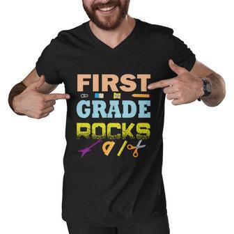 First Grade Rocks Funny School Student Teachers Graphics Plus Size Shirt Men V-Neck Tshirt - Monsterry