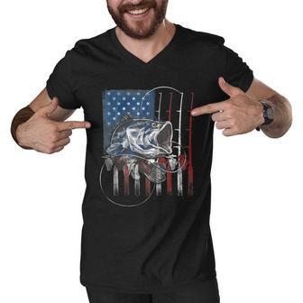 Fishing American Flag Vintage Usa Bass Fisherman Tshirt Men V-Neck Tshirt - Monsterry DE