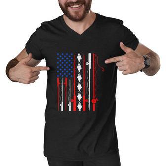 Fishing Lover Usa American Flag Fishing Rod Men V-Neck Tshirt - Monsterry DE