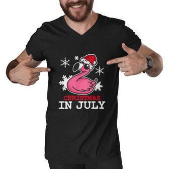 Flamingo Funny Christmas In July Santa Hat Men V-Neck Tshirt - Monsterry