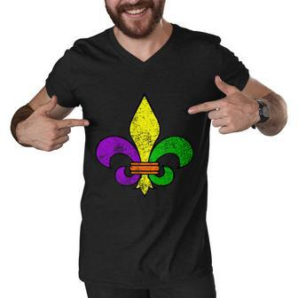 Fleur De Lis Retro Mardi Gras New Orleans Logo Tshirt Men V-Neck Tshirt - Monsterry