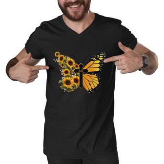 Floral Butterfly Faith Cross Men V-Neck Tshirt - Monsterry DE