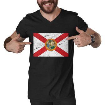 Florida Flag Distressed Vintage Men V-Neck Tshirt - Monsterry