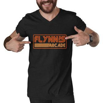 Flynns Arcade Vintage Retro 80S Logo Tshirt Men V-Neck Tshirt - Monsterry UK
