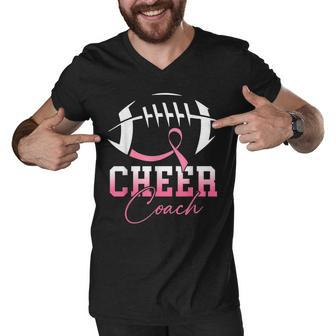 Football Cheer Coach Pink Ribbon Breast Cancer Awareness Men V-Neck Tshirt - Thegiftio UK
