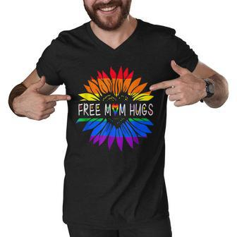 Free Mom Hugs Gay Pride Lgbt Daisy Rainbow Flower Hippie V2 Men V-Neck Tshirt - Thegiftio UK