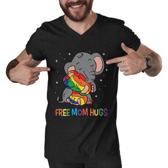 Free Mom Hugs Lgbt Mother Elephant Rainbow Womens Gift Men V-Neck Tshirt - Thegiftio UK