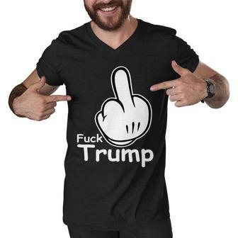 Fuck Trump Cartoon Middle Finger Resist Anti Trump Tshirt Men V-Neck Tshirt - Monsterry AU