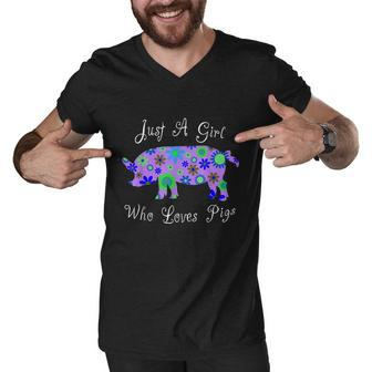 Fun Pig Lover Gifts Women Cute Just A Girl Who Loves Pigs Men V-Neck Tshirt - Thegiftio UK