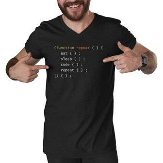Function Repeat Eat Sleep Code Repeat Funny Programmer Men V-Neck Tshirt - Thegiftio UK