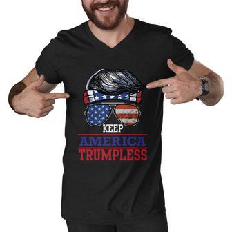 Funny American Flag Sunglasses Keep America Trumpless Gift V2 Men V-Neck Tshirt - Monsterry DE