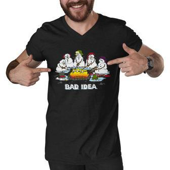 Funny Bad Idea - Snowman Melting Christmas Tshirt Men V-Neck Tshirt - Monsterry UK