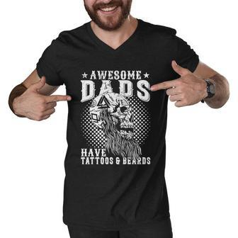 Funny Bearded Man | Awesome Dads Have Tattoos And Beards Men V-Neck Tshirt - Monsterry UK