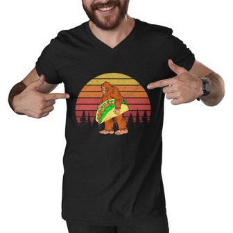 Funny Bigfoot Holding A Taco Men V-Neck Tshirt - Monsterry UK