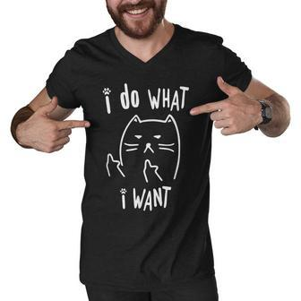 Funny Black Cat I Do What I Want With My Cat Meow Funny Gift Men V-Neck Tshirt - Thegiftio