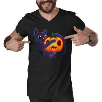 Funny Cat Halloween Tee Costume Men V-Neck Tshirt - Thegiftio UK