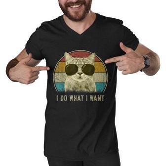 Funny Cat Retro Cats Lover I Do What I Want Men V-Neck Tshirt - Thegiftio UK