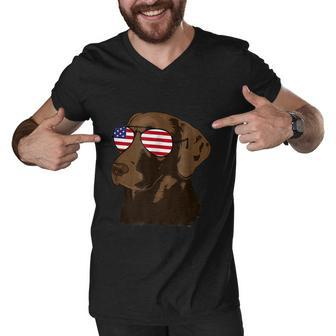Funny Chocolate Lab American Flag Dog 4Th Of July Men V-Neck Tshirt - Monsterry