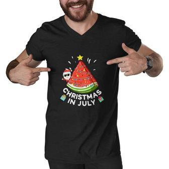 Funny Christmas In July Watermelon Santa Summer Tree Men V-Neck Tshirt - Monsterry