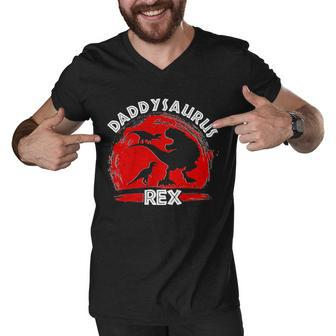 Funny Daddysaurus Rex Fathers Day Men V-Neck Tshirt - Monsterry