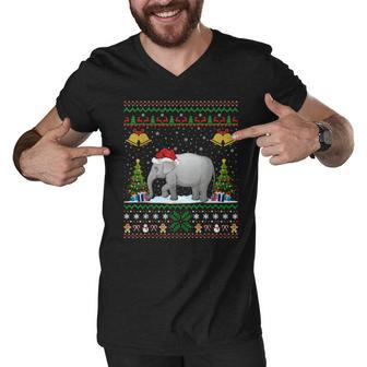 Funny Elephant Xmas Santa Hat Men V-Neck Tshirt - Thegiftio UK