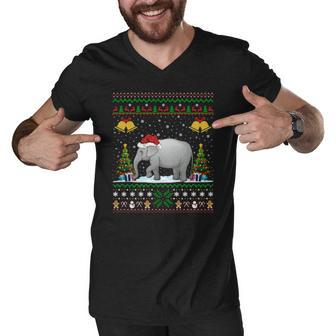 Funny Elephant Xmas Santa Hat V2 Men V-Neck Tshirt - Thegiftio UK
