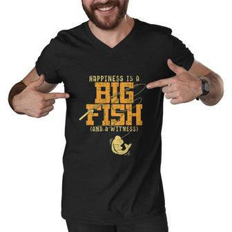 Funny Fishing Lover Happiness Is A Big Fish Men V-Neck Tshirt - Monsterry AU