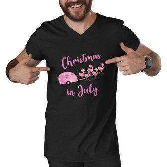 Funny Flamingo Pink Christmas In July Men V-Neck Tshirt - Monsterry