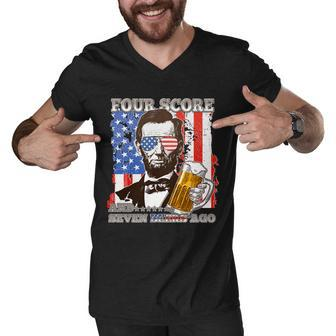 Funny Four Score And Seven Beers Ago Abe Lincoln Men V-Neck Tshirt - Monsterry DE