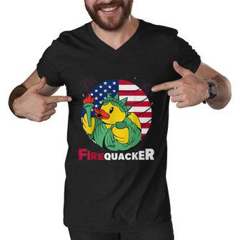 Funny Fourth Of July Usa Patriotic Firecracker Rubber Duck Funny Gift Men V-Neck Tshirt - Monsterry