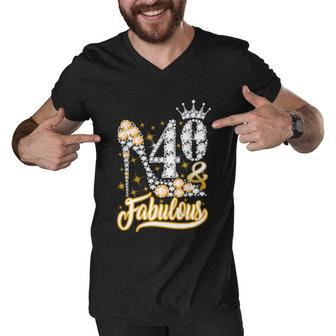 Funny Gift 40 Fabulous 40 Years Gift 40Th Birthday Diamond Crown Shoes Gift Men V-Neck Tshirt - Monsterry AU