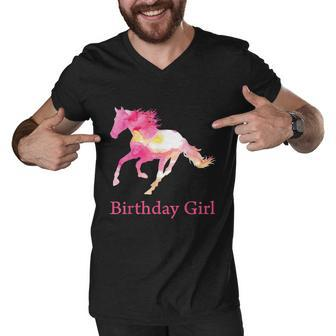 Funny Gift For Girls Kids Birthday Pink Watercolor Horse Gift Men V-Neck Tshirt - Monsterry