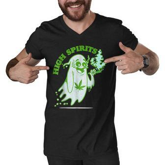 Funny Halloween Marijuana Cannabis Ghost Design Weed Smokers Men V-Neck Tshirt - Thegiftio UK