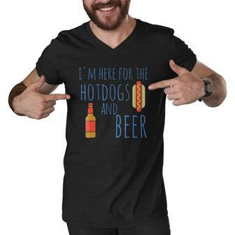Funny Hot Dog Im Here For The Hotdogs And Beer Men V-Neck Tshirt - Thegiftio UK