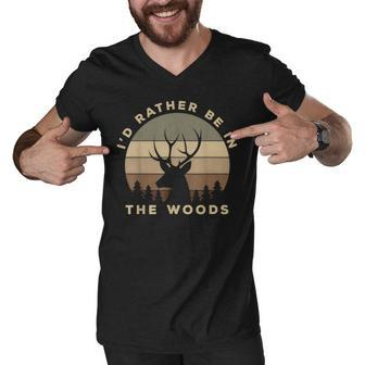 Funny Id Rather Be In The Woods Buck Deer Hunting Men V-Neck Tshirt - Thegiftio UK