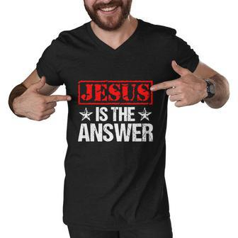 Funny Jesus Is The Answer Christian Faith Men V-Neck Tshirt - Monsterry UK