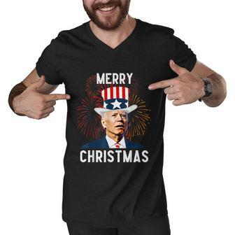 Funny Joe Biden Merry Christmas For Fourth Of July Tshirt Men V-Neck Tshirt - Monsterry AU