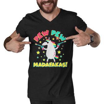 Funny Pew Pew Madafakas Unicorn Men V-Neck Tshirt - Monsterry