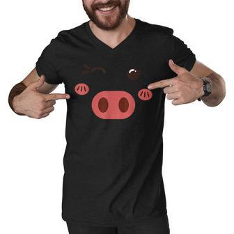 Funny Pink Pig Face Kawaii Wink Eye Cute Halloween Costume Men V-Neck Tshirt - Thegiftio UK